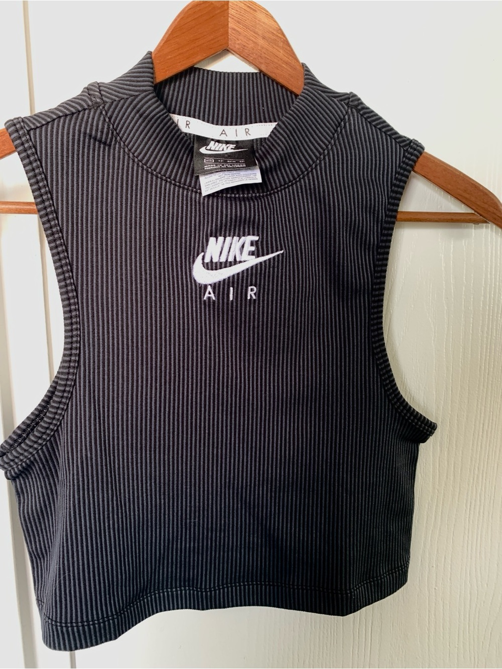 Nike Black Ribbed Cropped Tank with White Logo